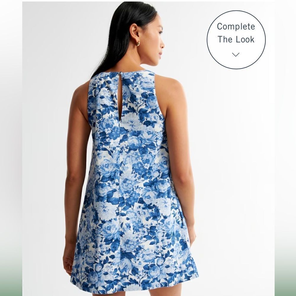 Abercrombie & Fitch Floral Print High-Neck Linen-Blend Mini Dress NWT - Picture 2 of 5